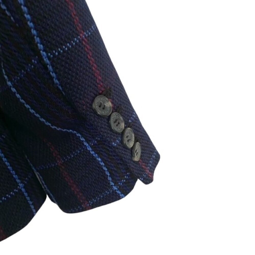 Vince Camuto Navy Plaid Blazer Jacket 4 - Picture 4 of 5